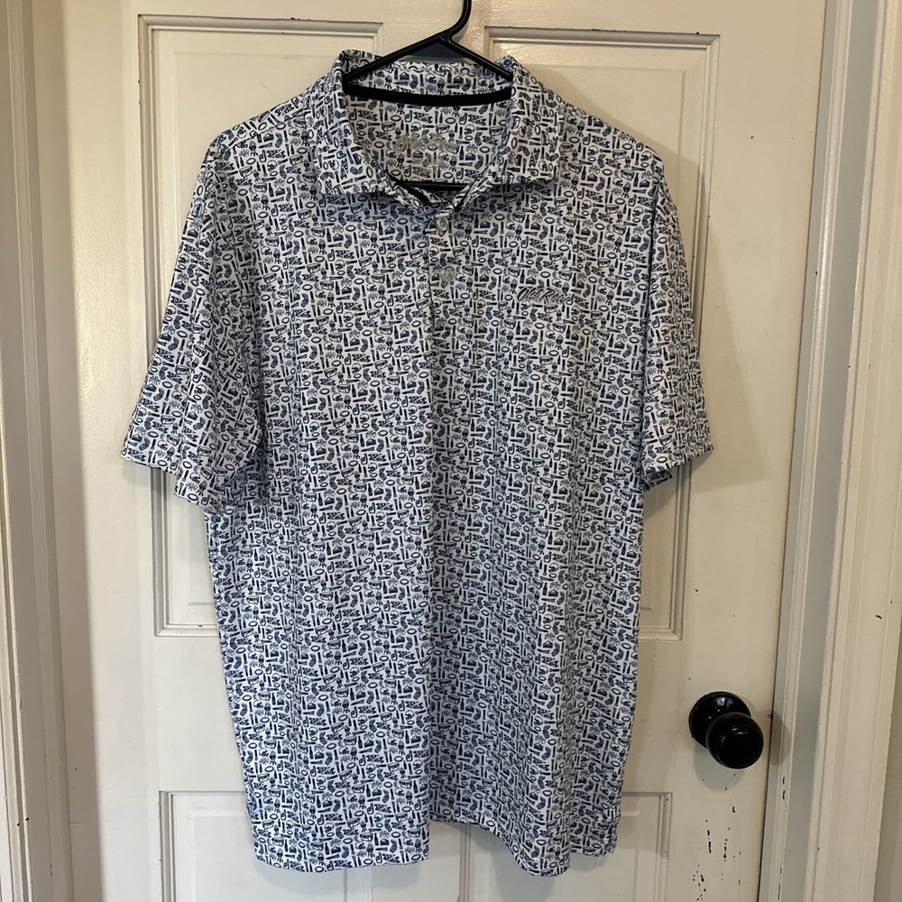 Old Row NWT Men's Tailgater, White Navy Printed‎ Polo Size Large Football